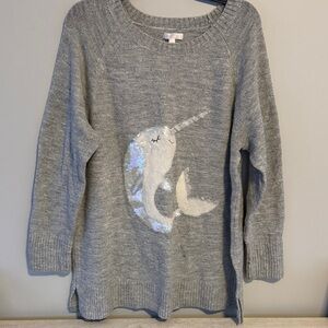 LC Lauren Conrad Gray Sweater with Narwhal Design